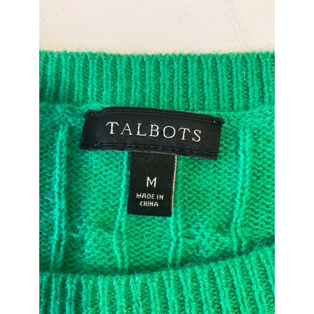 Talbots Fisherman Sweater Lambswool Blend Kelly Green Shoulder Preppy Luxury M - Picture 4 of 6